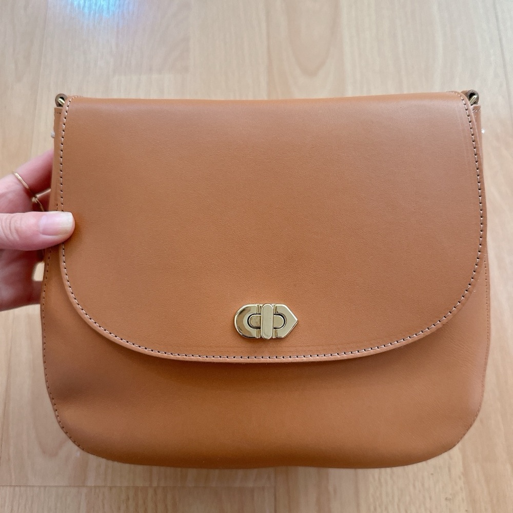 Clare V Vivier NWT Turnlock Louis Crossbody Bag in tan cuoio leather